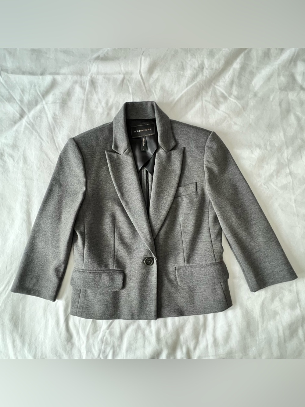 BCBGMAXAZRIA Natalia Short Grey Single-button blazer, 3/4 Sleeve, size XS